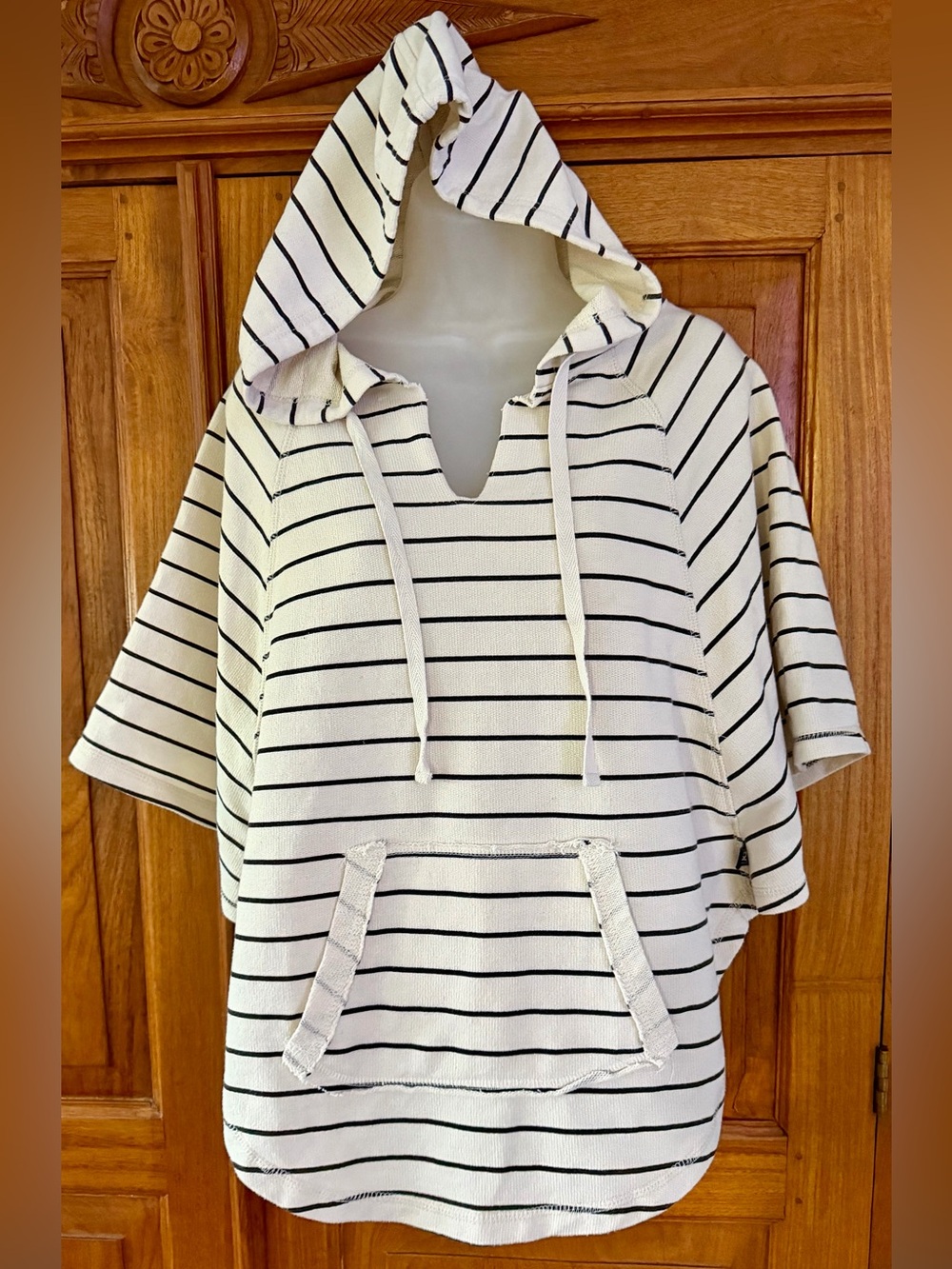 L.A. Kitty Striped Hooded Batwing Pullover - Cream & Navy